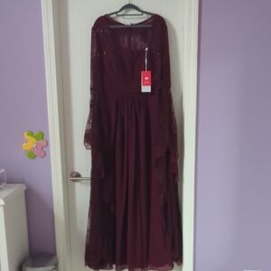 JJs House Burgundy Dress with Lace Detail